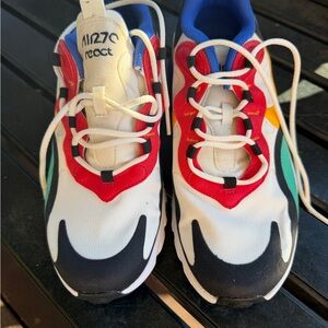 Nike Kids White Sneakers with Red, Blue, Teal & Black Accents